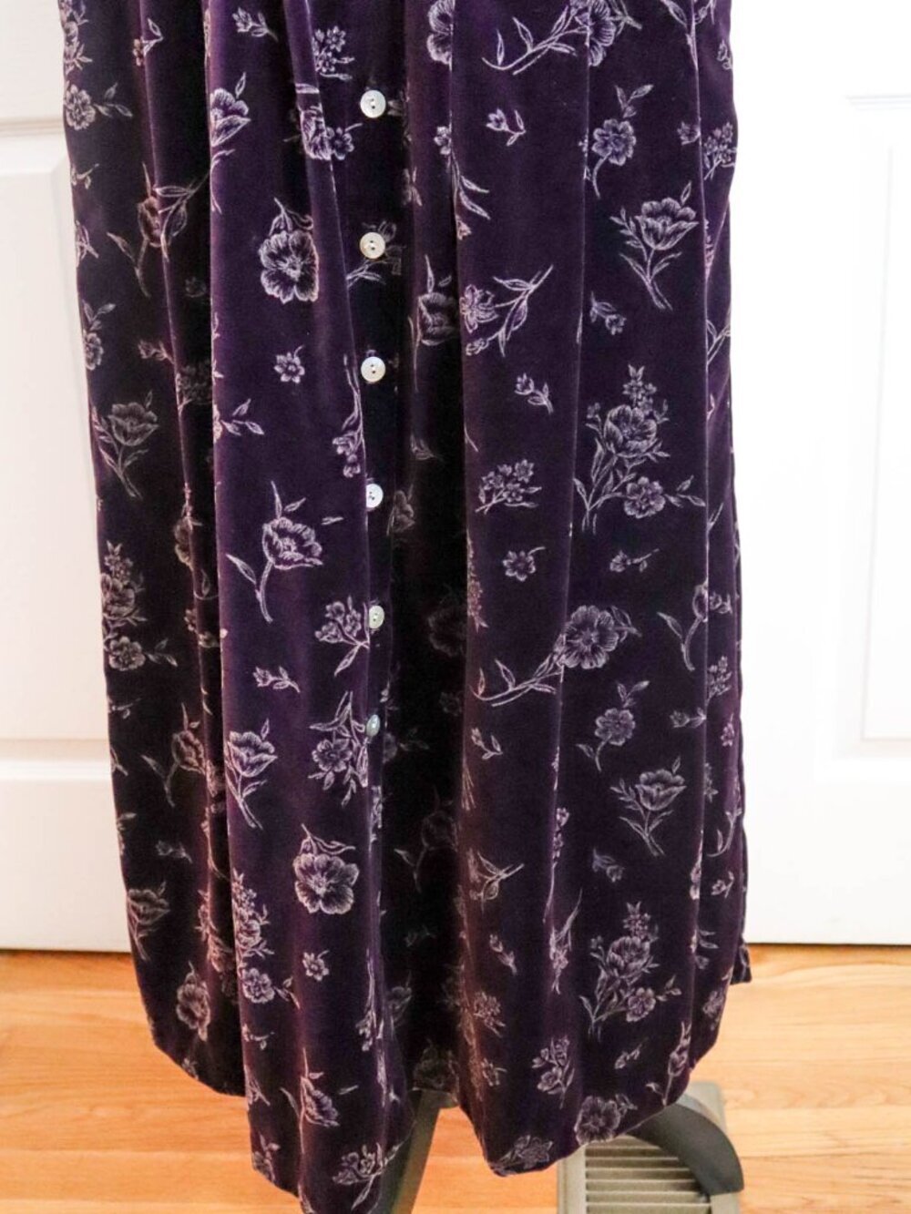 Vtg Smith & Hawken Sleeveless Floral Jumper Dress Purple Velvet Sz S 30" Waist - Picture 5 of 8
